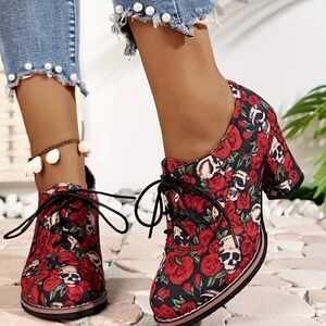 Floral Skull Lace-Up Women's Shoes